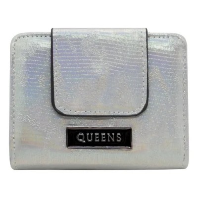 Billetera Queens Pocket Plateada Con Botón Y Monedero Pu