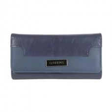Billetera Queens Azul Con Boton Y Monedero Pu