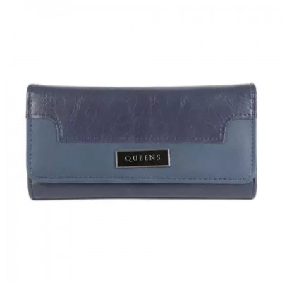 Billetera Queens Azul Con Boton Y Monedero Pu