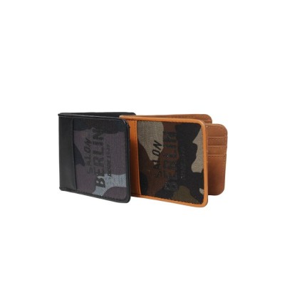 Billetera Salón Berlín Pu Y Lona Camuflado Negro