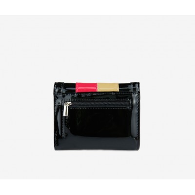 Billetera Squash Negro Con Detalles En Rosa Y Beige Pu
