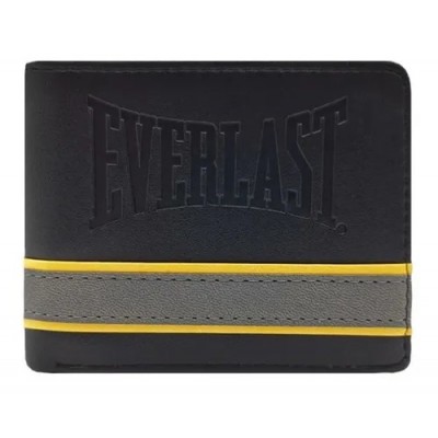 Billetera Everlast Pu Negro Con Franja Gris Y Amarillo