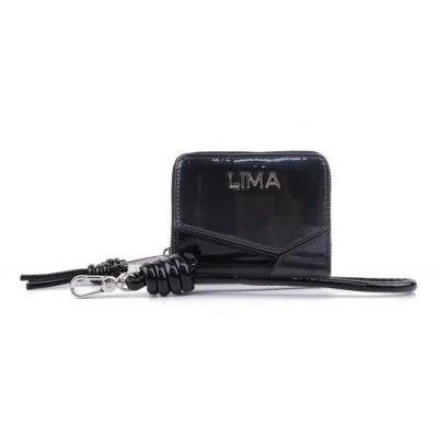 Billetera Lima Pocket Negro Charol Doble Cierre