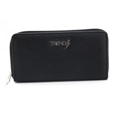 Billetera Trendy Simple Con Cierre Negro Pu