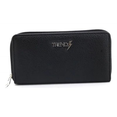 Billetera Trendy Simple Con Cierre Negro Pu