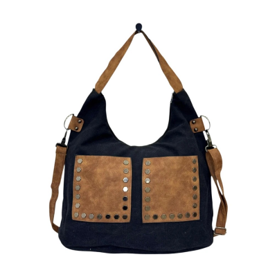 Bolso Cartera Canteo Lona Negro