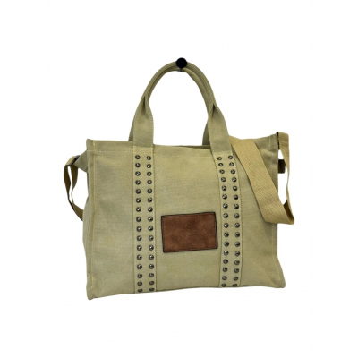 Bolso Cartera Canteo Lona Beige