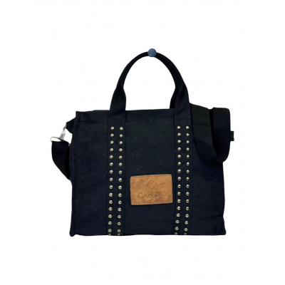 Bolso Cartera Canteo Lona Negro