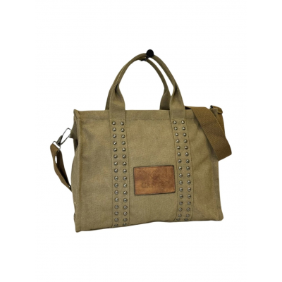 Bolso Cartera Canteo Lona Marrón