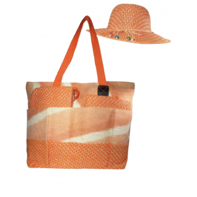 Set Playero Kralice Canasto Con Sombrero, Lona Y Neceser Naranja