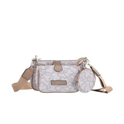 Cartera Morral Pierre Cardin Gris Con Beige