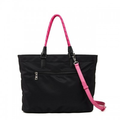 Bolso Cartera  Oreiro Love Negro Satinado Yy Manija Fuccia