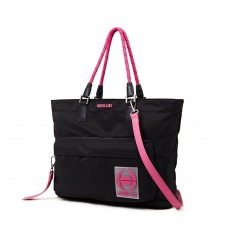 Bolso Cartera  Oreiro Love Negro Satinado Yy Manija Fuccia