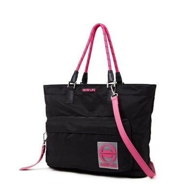 Bolso Cartera  Oreiro Love Negro Satinado Yy Manija Fuccia