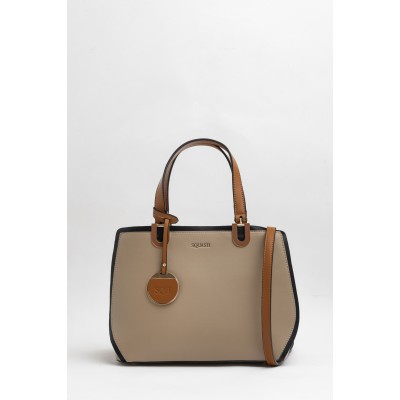 Cartera Squash Mujer Dama Combinada Simil Cuero Con Chapon 30334 Beige