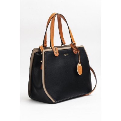 Cartera Squash Mujer Dama Combinada Simil Cuero Con Chapon 30334 Negro