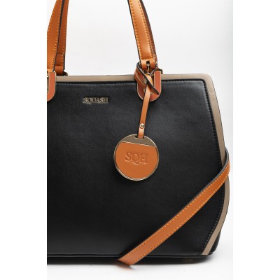 Cartera Squash Mujer Dama Combinada Simil Cuero Con Chapon 30334 Negro