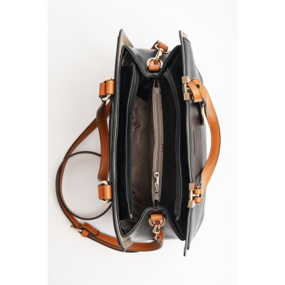 Cartera Squash Mujer Dama Combinada Simil Cuero Con Chapon 30334 Negro