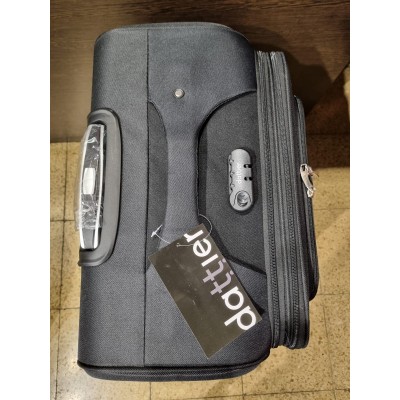 Valija Dattier Mediana Negra Tela C/fuelle, Bolsillos Frontales 24"