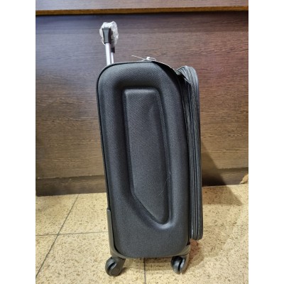 Valija Dattier Mediana Negra Tela C/fuelle, Bolsillos Frontales 24"