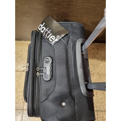 Valija Dattier Mediana Negra Tela C/fuelle, Bolsillos Frontales 24"