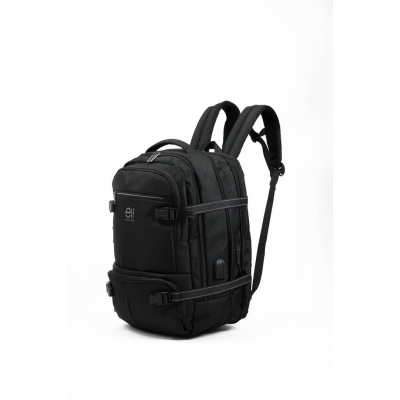 Mochila Elf -  Viajera Portanotebook Porta Usb Y Auriculares Engomado Negro