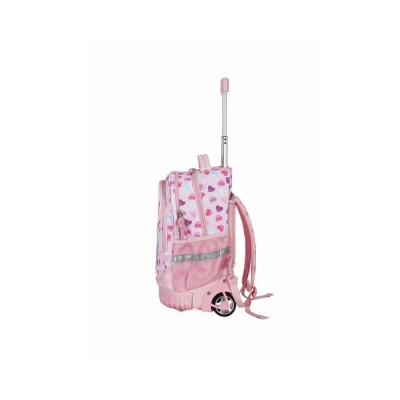 mochila Elf Con Carro Escolar Infantil Corazones Rosa