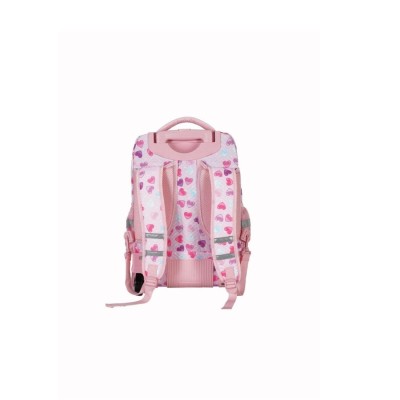 mochila Elf Con Carro Escolar Infantil Corazones Rosa