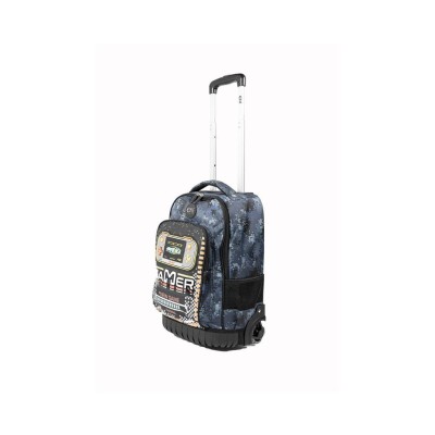 Mochila Elf Con Carro Y Luz Escolar Infantil Gamer Azul