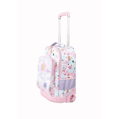 Mochila Elf Con Carro Y Luz Escolar Infantil Flor Rosa