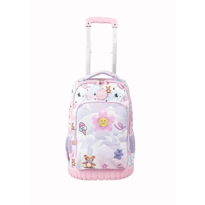 Mochila Elf Con Carro Y Luz Escolar Infantil Flor Rosa