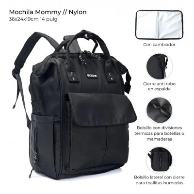 Mochila Maternal Skora - Con Cambiador Incluido Doble Bolsillo Negro