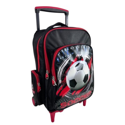 Mochila Carro Infantil Fútbol 18" Negro Y Rojo