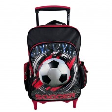 Mochila Carro Infantil Fútbol 18" Negro Y Rojo