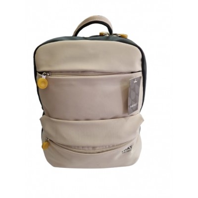 Mochila That Bag Smile Doble Bolsillo Frontal Beige