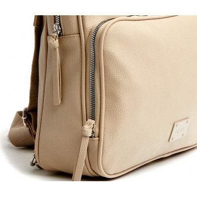 Mochila Cartera Dama Squash Pu Graneado Beige