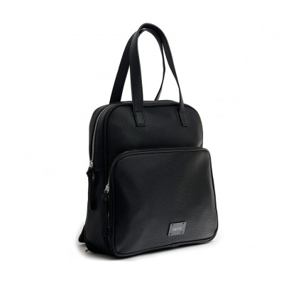 Mochila Cartera Dama Squash Pu Graneado Negro
