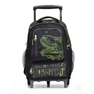 Mochila Owen Infantil - Con Carro Camuflado Dinosaurio Verde