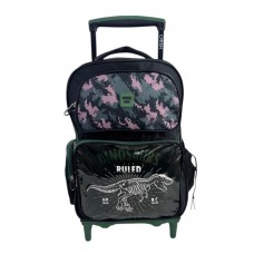Mochila Owen Infantil - Con Carro Camuflado Dinosaurio Verde
