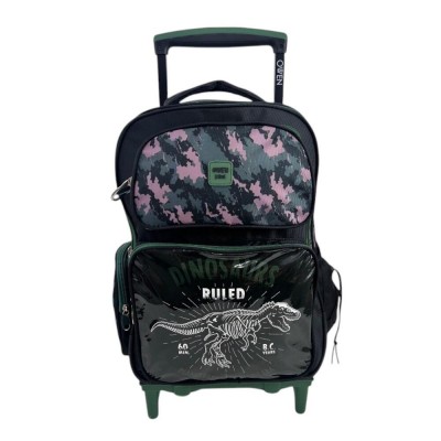 Mochila Owen Infantil - Con Carro Camuflado Dinosaurio Verde
