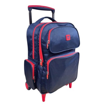Mochila Owen - Escolar Con Carro Azul/rojo Lisa