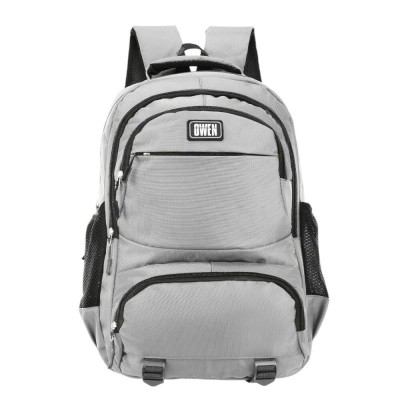 Mochila Owen - Bolsillos Al Frente Y Laterales 4 Cierres 18"  Gris.