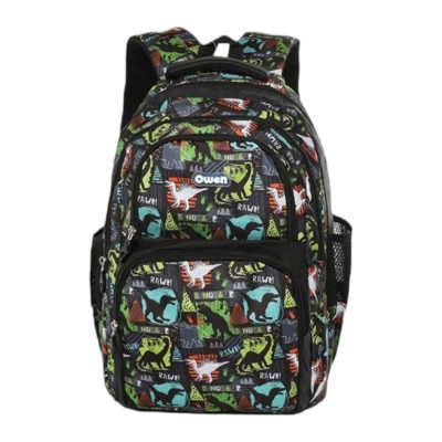 Mochila Owen Infantil - Escolar Con Cierre Dinosaurio Con Bolsillos Frontales Y Laterales Negro.
