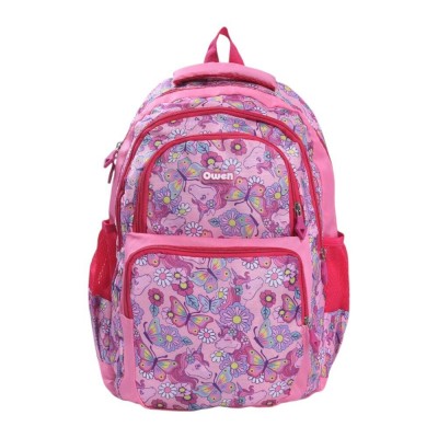 Mochila Owen Infantil - Escolar Con Cierre Unicornio Mariposa Con Bolsillos Frontales Y Laterales Rosa.
