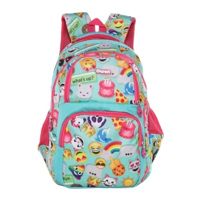 Mochila Owen Infantil - Escolar Con Cierre Bolsillos Frontales Y Laterales Emojis Verde