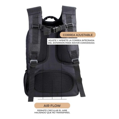Mochila Squash Porta Notebook Doble Cierre Negro