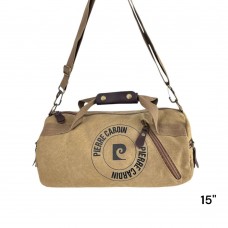 Bolso Pierre Cardin - Cilindro Lona Con Bolsillos Laterales Marrón. 
