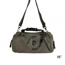 Bolso Pierre Cardin - Cilindro Lona Con Bolsillos Laterales Verde Seco