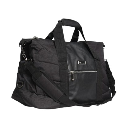 Bolso Pierre Cardin - Ecocuero Y Lona Con Bolsillo Al Frente Negro.
