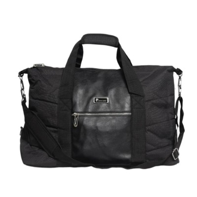 Bolso Pierre Cardin - Ecocuero Y Lona Con Bolsillo Al Frente Negro.